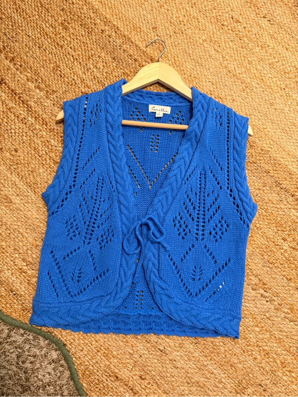 Carmella Royal Blue Crochet Tie-Front Vest